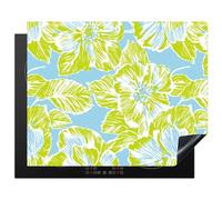 KitchenYeah© Induction Hob Cover Protector Mat 20.5"x25.6" / 65x52 cm Kitchen Universal Ceramic Covers for Electric Cookers Vinyl Modern - Floral - Green