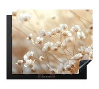 KitchenYeah© Induction Hob Cover Protector Mat 20.5"x25.6" / 65x52 cm Kitchen Universal Ceramic Covers for Electric Cookers Vinyl Wild - Flower - White