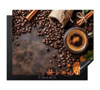 KitchenYeah© Induction Hob Cover Protector Mat 20.5"x25.6" / 65x52 cm Kitchen Universal Ceramic Covers for Electric Cookers Vinyl Coffee - Kitchen - Coffee Beans - Leaves