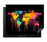 KitchenYeah© Induction Hob Cover Protector Mat 20.5"x25.6" / 65x52 cm Kitchen Universal Ceramic Covers for Electric Cookers Vinyl World Map - Paint - Colourful - Graffiti - World