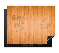 KitchenYeah© Induction Hob Cover Protector Mat 20.5"x25.6" / 65x52 cm Kitchen Universal Ceramic Covers for Electric Cookers Vinyl Wood Texture - Print of Wood - Cutlery - Soup