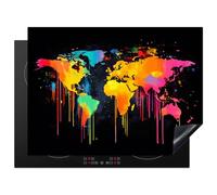 KitchenYeah© Induction Hob Cover Protector Mat 20.5"x27.6" / 70x52 cm Kitchen Universal Ceramic Covers for Electric Cookers Vinyl World Map - Paint - Colourful - Graffiti - World