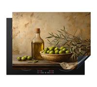 KitchenYeah© Induction Hob Cover Protector Mat 20.5"x27.6" / 70x52 cm Kitchen Universal Ceramic Covers for Electric Cookers Vinyl Olives - Still Life - Vintage