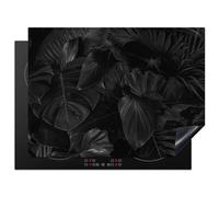 KitchenYeah© Induction Hob Cover Protector Mat 20.5"x27.6" / 70x52 cm Kitchen Universal Ceramic Covers for Electric Cookers Vinyl Leaves - Black - Plants - Dark