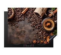 KitchenYeah© Induction Hob Cover Protector Mat 20.5"x27.6" / 70x52 cm Kitchen Universal Ceramic Covers for Electric Cookers Vinyl Coffee - Kitchen - Coffee Beans - Leaves