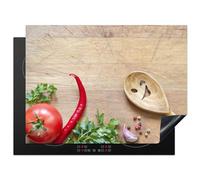 KitchenYeah© Induction Hob Cover Protector Mat 20.5"x27.6" / 70x52 cm Kitchen Universal Ceramic Covers for Electric Cookers Vinyl Vegetable - Wood Texture - Ladle - Smiley - Tomato