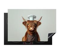 KitchenYeah© Induction Hob Cover Protector Mat 20.5"x30.7" / 78x52 cm Kitchen Universal Ceramic Covers for Electric Cookers Vinyl Scottish Highlander - Brown - Horns - Chefs Hat