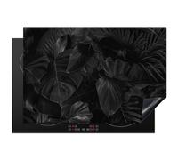 KitchenYeah© Induction Hob Cover Protector Mat 20.5"x30.7" / 78x52 cm Kitchen Universal Ceramic Covers for Electric Cookers Vinyl Leaves - Black - Plants - Dark