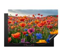 KitchenYeah© Induction Hob Cover Protector Mat 20.5"x30.7" / 78x52 cm Kitchen Universal Ceramic Covers for Electric Cookers Vinyl Flowers - Colorful - Field of Flowers - Plants - Orange
