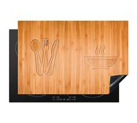 KitchenYeah© Induction Hob Cover Protector Mat 20.5"x30.7" / 78x52 cm Kitchen Universal Ceramic Covers for Electric Cookers Vinyl Wood Texture - Print of Wood - Cutlery - Soup