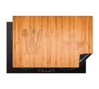 KitchenYeah© Induction Hob Cover Protector Mat 20.5"x31.5" / 80.2x52.2 cm Kitchen Universal Ceramic Covers for Electric Cookers Vinyl Wood Texture - Print of Wood - Cutlery - Soup