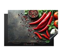 KitchenYeah© Induction Hob Cover Protector Mat 20.5"x31.5" / 80x52 cm Kitchen Universal Ceramic Covers for Electric Cookers Vinyl Vegetable - Pepper - Red - Grey - Concrete