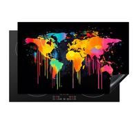 KitchenYeah© Induction Hob Cover Protector Mat 20.5"x31.5" / 80x52 cm Kitchen Universal Ceramic Covers for Electric Cookers Vinyl World Map - Paint - Colourful - Graffiti - World