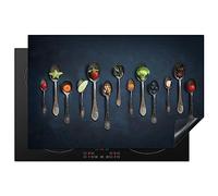 KitchenYeah© Induction Hob Cover Protector Mat 20.5"x31.9" / 81.2x52 cm Kitchen Universal Ceramic Covers for Electric Cookers Vinyl Spice - Spoon - Silver - Spice - Industrial