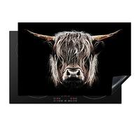 KitchenYeah© Induction Hob Cover Protector Mat 20.5"x31.9" / 81.2x52 cm Kitchen Universal Ceramic Covers for Electric Cookers Vinyl Scottish Highlander - Gold - Horns - Black and White