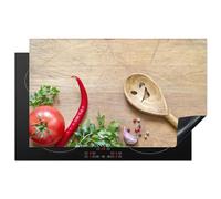 KitchenYeah© Induction Hob Cover Protector Mat 20.5"x33.5" / 85x52 cm Kitchen Universal Ceramic Covers for Electric Cookers Vinyl Vegetable - Wood Texture - Ladle - Smiley - Tomato