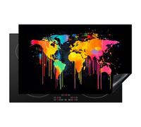 KitchenYeah© Induction Hob Cover Protector Mat 20.5"x33.5" / 85x52 cm Kitchen Universal Ceramic Covers for Electric Cookers Vinyl World Map - Paint - Colourful - Graffiti - World