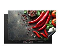 KitchenYeah© Induction Hob Cover Protector Mat 20.5"x33.5" / 85x52 cm Kitchen Universal Ceramic Covers for Electric Cookers Vinyl Vegetable - Pepper - Red - Grey - Concrete