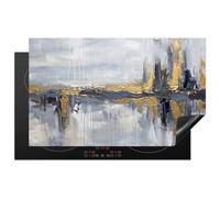 KitchenYeah© Induction Hob Cover Protector Mat 20.5"x33.5" / 85x52 cm Kitchen Universal Ceramic Covers for Electric Cookers Vinyl Abstract - Texture - Gold - Gray - Modern