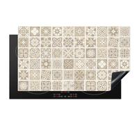 KitchenYeah© Induction Hob Cover Protector Mat 20.5"x35.4" / 90x52 cm Kitchen Universal Ceramic Covers for Electric Cookers Vinyl Mosaic - Vintage - Beige - Pattern - Flowers