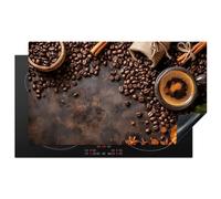 KitchenYeah© Induction Hob Cover Protector Mat 20.5"x35.4" / 90x52 cm Kitchen Universal Ceramic Covers for Electric Cookers Vinyl Coffee - Kitchen - Coffee Beans - Leaves