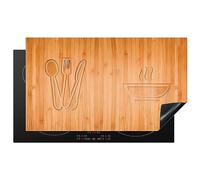 KitchenYeah© Induction Hob Cover Protector Mat 20.5"x35.4" / 90x52 cm Kitchen Universal Ceramic Covers for Electric Cookers Vinyl Wood Texture - Print of Wood - Cutlery - Soup