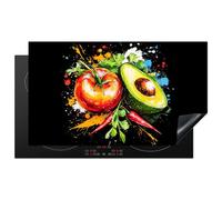 KitchenYeah© Induction Hob Cover Protector Mat 20.5"x35.4" / 90x52 cm Kitchen Universal Ceramic Covers for Electric Cookers Vinyl Tomato - Avocado - Pepper - Graffiti - Paint - Modern