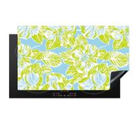 KitchenYeah© Induction Hob Cover Protector Mat 20.5"x35.4" / 90x52 cm Kitchen Universal Ceramic Covers for Electric Cookers Vinyl Modern - Floral - Green