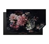 KitchenYeah© Induction Hob Cover Protector Mat 20.5"x35.9" / 91.2x52 cm Kitchen Universal Ceramic Covers for Electric Cookers Vinyl Flowers - Vintage - Pastel - Pink - White