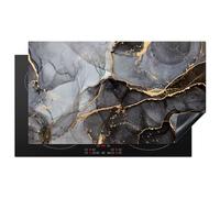 KitchenYeah© Induction Hob Cover Protector Mat 20.5"x35.9" / 91.2x52 cm Kitchen Universal Ceramic Covers for Electric Cookers Vinyl Marble - Abstract - Gold - Grey
