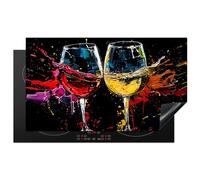 KitchenYeah© Induction Hob Cover Protector Mat 20.5"x35.9" / 91.2x52 cm Kitchen Universal Ceramic Covers for Electric Cookers Vinyl Wine Glass - Art - Abstract - Black - Wine