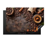 KitchenYeah© Induction Hob Cover Protector Mat 20.8"x32.1" / 81.6x52.7 cm Kitchen Universal Ceramic Covers for Electric Cookers Vinyl Coffee - Kitchen - Coffee Beans - Leaves