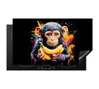 KitchenYeah© Induction Hob Cover Protector Mat 20.8"x36" / 91.6x52.7 cm Kitchen Universal Ceramic Covers for Electric Cookers Vinyl Monkey - Graffiti - Colourful - Bananas - Modern
