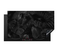 KitchenYeah© Induction Hob Cover Protector Mat 20.8"x36" / 91.6x52.7 cm Kitchen Universal Ceramic Covers for Electric Cookers Vinyl Leaves - Black - Plants - Dark