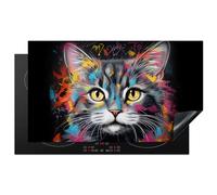 KitchenYeah© Induction Hob Cover Protector Mat 20.8"x36" / 91.6x52.7 cm Kitchen Universal Ceramic Covers for Electric Cookers Vinyl Cat - Graffiti - Animals - Colours - Grey