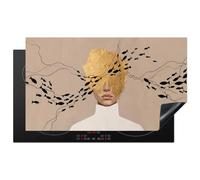 KitchenYeah© Induction Hob Cover Protector Mat 20.8"x36" / 91.6x52.7 cm Kitchen Universal Ceramic Covers for Electric Cookers Vinyl Modern - Woman - Gold