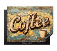 KitchenYeah© Induction Hob Cover Protector Mat 23.2"x30.3" / 77x59 cm Kitchen Universal Ceramic Covers for Electric Cookers Vinyl Coffee - Vintage - Brown - Cup