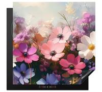 KitchenYeah© Induction Hob Cover Protector Mat Ceramic Vinyl | 23.6"x23.6" / 60x60 cm Kitchen Covers for Electric Cookers Roll Up Non Slip Liner Flowers - Colourful - Flowering