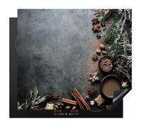 KitchenYeah© Induction Hob Cover Protector Mat Kitchen Universal Ceramic | 20.1"x23.2" / 59x51 cm - Covers for Electric Cookers Vinyl Winter - Herbs - Snow - Chocolate
