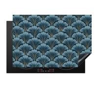 KitchenYeah© Induction Hob Cover Protector Mat Kitchen Universal Ceramic | 20.1"x30.3" / 77x51 cm - Covers for Electric Cookers Vinyl Pattern - Ginkgo leaf - Blue