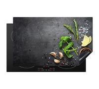 KitchenYeah© Induction Hob Cover Protector Mat Kitchen Universal Ceramic | 20.3"x32.7" / 83x51.5 cm - Covers for Electric Cookers Vinyl Lime - Herbs - Spices - Green - Grey - Concrete