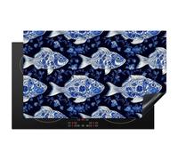 KitchenYeah© Induction Hob Cover Protector Mat Kitchen Universal Ceramic | 20.3"x32.7" / 83x51.5 cm - Covers for Electric Cookers Vinyl Pisces - Flowers - Blue