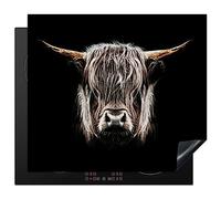 KitchenYeah© Induction Hob Cover Protector Mat Kitchen Universal Ceramic | 20.5"x23.2" / 59x52 cm - Covers for Electric Cookers Vinyl Scottish Highlander - Gold - Horns - Black and White