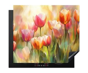 KitchenYeah© Induction Hob Cover Protector Mat Kitchen Universal Ceramic | 20.5"x23.2" / 59x52 cm - Covers for Electric Cookers Vinyl Tulips - Fairytale - Colourful