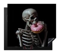 KitchenYeah© Induction Hob Cover Protector Mat Kitchen Universal Ceramic | 20.5"x23.6" / 60x52 cm - Covers for Electric Cookers Vinyl Skeleton - Donut - Food - Skull - Pink