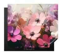 KitchenYeah© Induction Hob Cover Protector Mat Kitchen Universal Ceramic | 20.5"x23.6" / 60x52 cm - Covers for Electric Cookers Vinyl Flowers - Colourful - Flowering