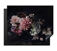 KitchenYeah© Induction Hob Cover Protector Mat Kitchen Universal Ceramic | 20.5"x25.6" / 65x52 cm - Covers for Electric Cookers Vinyl Flowers - Vintage - Pastel - Pink - White