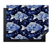 KitchenYeah© Induction Hob Cover Protector Mat Kitchen Universal Ceramic | 20.5"x25.6" / 65x52 cm - Covers for Electric Cookers Vinyl Pisces - Flowers - Blue