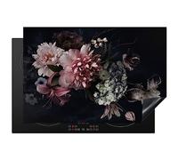 KitchenYeah© Induction Hob Cover Protector Mat Kitchen Universal Ceramic | 20.5"x30.7" / 78x52 cm - Covers for Electric Cookers Vinyl Flowers - Vintage - Pastel - Pink - White