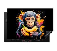 KitchenYeah© Induction Hob Cover Protector Mat Kitchen Universal Ceramic | 20.5"x30.7" / 78x52 cm - Covers for Electric Cookers Vinyl Monkey - Graffiti - Colourful - Bananas - Modern